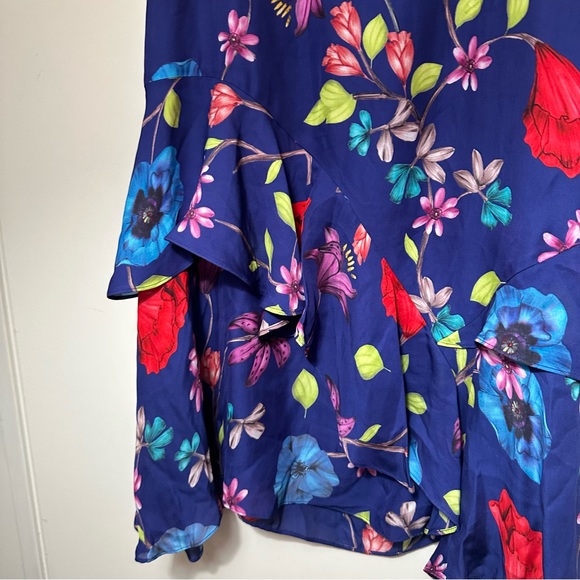 Parker Blue Holly Ruffle Floral Silk Viscose Dress In Valencia Eclipse NWT 16 - Picture 10 of 16